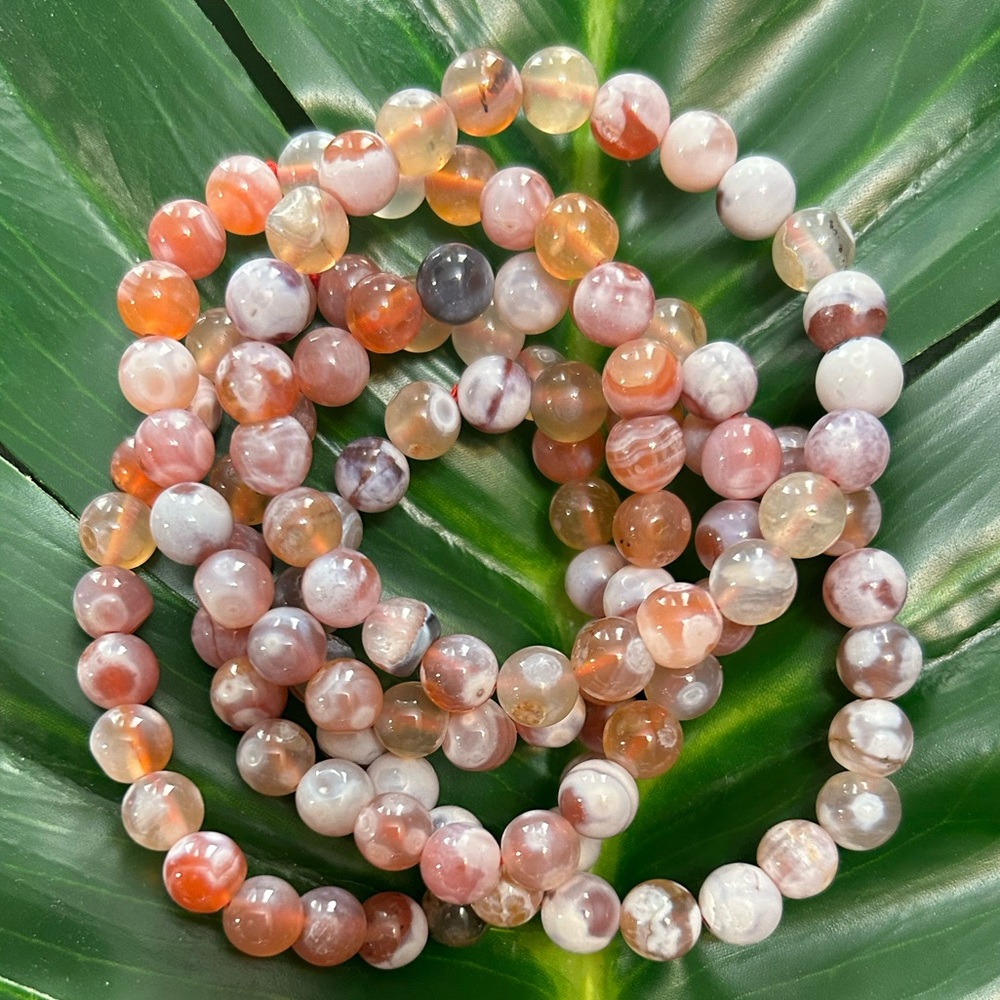 salmon orca agate handmade beaded bracelet 8mm